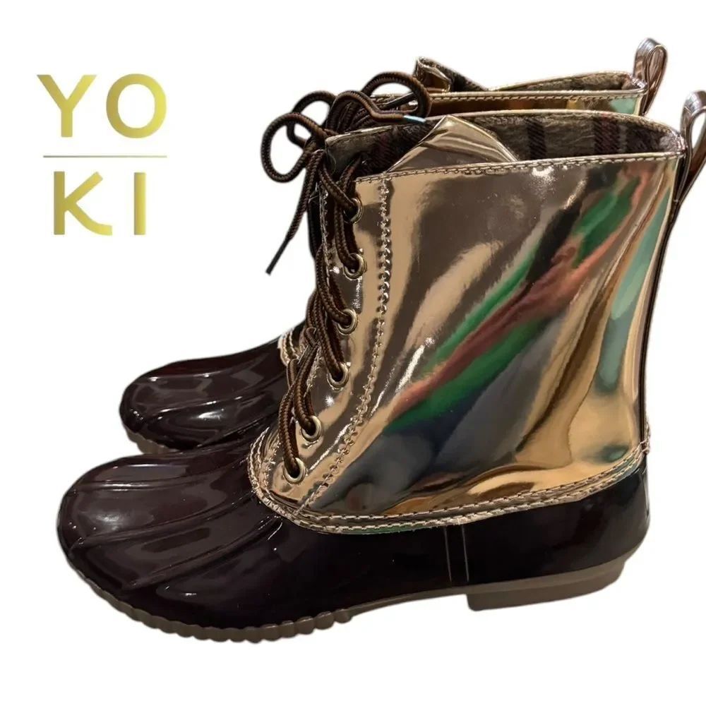 New Yoki Dylan Women's Metallic Brown Duck Boots 8.5